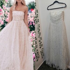 BHLDN Joanna August Strapless White Floral Gown